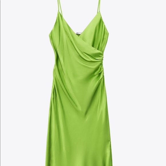Zara Dresses Nwt Zara Lingerie Green Satin Dress Size Xs Zara Midi